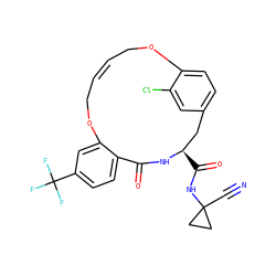 N#CC1(NC(=O)[C@@H]2Cc3ccc(c(Cl)c3)OC/C=C/COc3cc(C(F)(F)F)ccc3C(=O)N2)CC1 ZINC000205115228