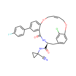 N#CC1(NC(=O)[C@@H]2Cc3ccc(c(Cl)c3)OC/C=C/COc3ccc(-c4ccc(F)cc4)cc3C(=O)N2)CC1 ZINC001772610208