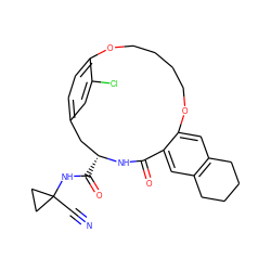 N#CC1(NC(=O)[C@@H]2Cc3ccc(c(Cl)c3)OCCCCOc3cc4c(cc3C(=O)N2)CCCC4)CC1 ZINC000205117286