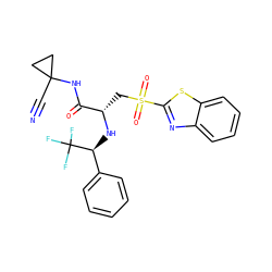 N#CC1(NC(=O)[C@H](CS(=O)(=O)c2nc3ccccc3s2)N[C@@H](c2ccccc2)C(F)(F)F)CC1 ZINC000014971189