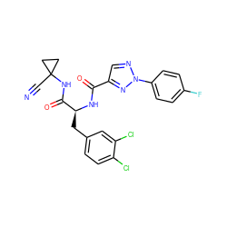 N#CC1(NC(=O)[C@H](Cc2ccc(Cl)c(Cl)c2)NC(=O)c2cnn(-c3ccc(F)cc3)n2)CC1 ZINC001772650849