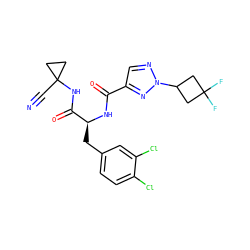 N#CC1(NC(=O)[C@H](Cc2ccc(Cl)c(Cl)c2)NC(=O)c2cnn(C3CC(F)(F)C3)n2)CC1 ZINC001772629062