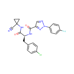 N#CC1(NC(=O)[C@H](Cc2ccc(Cl)cc2)NC(=O)c2cnn(-c3ccc(F)cc3)n2)CC1 ZINC001772607696