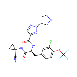 N#CC1(NC(=O)[C@H](Cc2ccc(OC(F)(F)F)c(Cl)c2)NC(=O)c2cnn([C@@H]3CCNC3)n2)CC1 ZINC001772600325