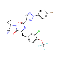 N#CC1(NC(=O)[C@H](Cc2ccc(OC(F)(F)F)c(Cl)c2)NC(=O)c2cnn(-c3ccc(Br)cc3)n2)CC1 ZINC001772657653