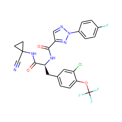 N#CC1(NC(=O)[C@H](Cc2ccc(OC(F)(F)F)c(Cl)c2)NC(=O)c2cnn(-c3ccc(F)cc3)n2)CC1 ZINC001772598946