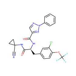 N#CC1(NC(=O)[C@H](Cc2ccc(OC(F)(F)F)c(Cl)c2)NC(=O)c2cnn(-c3ccccc3)n2)CC1 ZINC001772640441