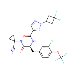 N#CC1(NC(=O)[C@H](Cc2ccc(OC(F)(F)F)c(Cl)c2)NC(=O)c2cnn(C3CC(F)(F)C3)n2)CC1 ZINC001772622747