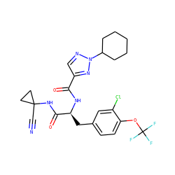 N#CC1(NC(=O)[C@H](Cc2ccc(OC(F)(F)F)c(Cl)c2)NC(=O)c2cnn(C3CCCCC3)n2)CC1 ZINC001772585880