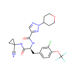 N#CC1(NC(=O)[C@H](Cc2ccc(OC(F)(F)F)c(Cl)c2)NC(=O)c2cnn(C3CCOCC3)n2)CC1 ZINC001772584453