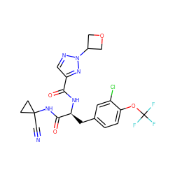 N#CC1(NC(=O)[C@H](Cc2ccc(OC(F)(F)F)c(Cl)c2)NC(=O)c2cnn(C3COC3)n2)CC1 ZINC001772610191