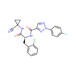 N#CC1(NC(=O)[C@H](Cc2ccccc2Cl)NC(=O)c2cnn(-c3ccc(F)cc3)n2)CC1 ZINC001772609365