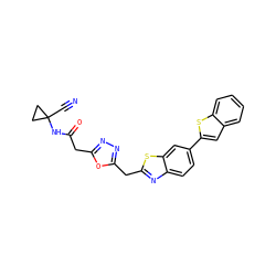 N#CC1(NC(=O)Cc2nnc(Cc3nc4ccc(-c5cc6ccccc6s5)cc4s3)o2)CC1 ZINC000149908161
