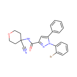 N#CC1(NC(=O)c2cc(-c3ccccc3)n(-c3ccccc3Br)n2)CCOCC1 ZINC000071316253