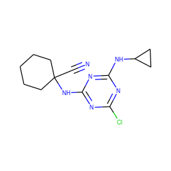 N#CC1(Nc2nc(Cl)nc(NC3CC3)n2)CCCCC1 ZINC000096923748