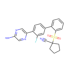 N#CC1(S(=O)(=O)c2ccccc2-c2ccc(-c3cnc(N)cn3)c(F)c2)CCCC1 ZINC000224809595