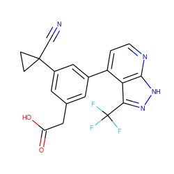 N#CC1(c2cc(CC(=O)O)cc(-c3ccnc4[nH]nc(C(F)(F)F)c34)c2)CC1 ZINC000299836861