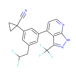 N#CC1(c2cc(CC(F)F)cc(-c3ccnc4[nH]nc(C(F)(F)F)c34)c2)CC1 ZINC000299835367