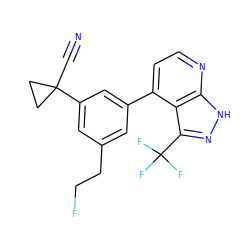 N#CC1(c2cc(CCF)cc(-c3ccnc4[nH]nc(C(F)(F)F)c34)c2)CC1 ZINC000299837835