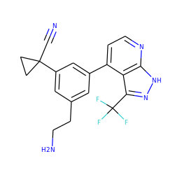 N#CC1(c2cc(CCN)cc(-c3ccnc4[nH]nc(C(F)(F)F)c34)c2)CC1 ZINC000167038017