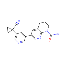 N#CC1(c2cncc(-c3cnc4c(c3)CCCN4C(N)=O)c2)CC1 ZINC001772581644