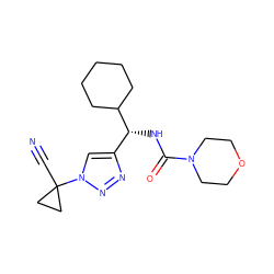 N#CC1(n2cc([C@@H](NC(=O)N3CCOCC3)C3CCCCC3)nn2)CC1 ZINC000072316560