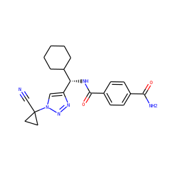 N#CC1(n2cc([C@@H](NC(=O)c3ccc(C(N)=O)cc3)C3CCCCC3)nn2)CC1 ZINC000095564138