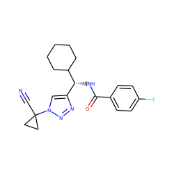 N#CC1(n2cc([C@@H](NC(=O)c3ccc(F)cc3)C3CCCCC3)nn2)CC1 ZINC000072316563