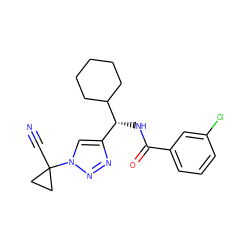 N#CC1(n2cc([C@@H](NC(=O)c3cccc(Cl)c3)C3CCCCC3)nn2)CC1 ZINC000095560283