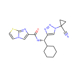 N#CC1(n2cc([C@@H](NC(=O)c3cn4ccsc4n3)C3CCCCC3)nn2)CC1 ZINC000095558575