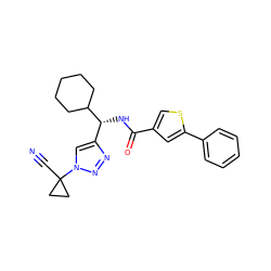 N#CC1(n2cc([C@@H](NC(=O)c3csc(-c4ccccc4)c3)C3CCCCC3)nn2)CC1 ZINC000095561883