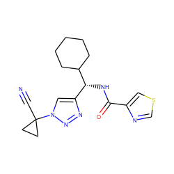 N#CC1(n2cc([C@@H](NC(=O)c3cscn3)C3CCCCC3)nn2)CC1 ZINC000095557810