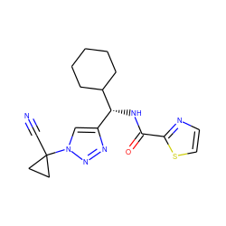 N#CC1(n2cc([C@@H](NC(=O)c3nccs3)C3CCCCC3)nn2)CC1 ZINC000095560652