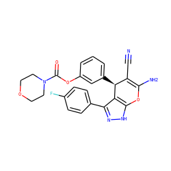 N#CC1=C(N)Oc2[nH]nc(-c3ccc(F)cc3)c2[C@H]1c1cccc(OC(=O)N2CCOCC2)c1 ZINC000004004894