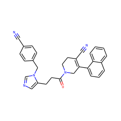 N#CC1=C(c2cccc3ccccc23)CN(C(=O)CCc2cncn2Cc2ccc(C#N)cc2)CC1 ZINC000013489046