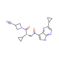 N#CC1CN(C(=O)[C@H](NC(=O)c2c[nH]c3ncc(C4CC4)nc23)C2CC2)C1 ZINC000095583682