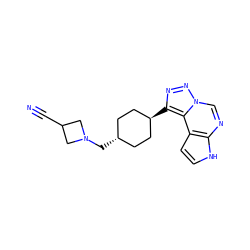 N#CC1CN(C[C@H]2CC[C@H](c3nnn4cnc5[nH]ccc5c34)CC2)C1 ZINC001772606214