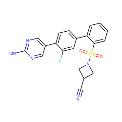 N#CC1CN(S(=O)(=O)c2ccccc2-c2ccc(-c3cnc(N)nc3)c(F)c2)C1 ZINC000224792926