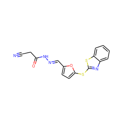 N#CCC(=O)N/N=C/c1ccc(Sc2nc3ccccc3s2)o1 ZINC000001030181