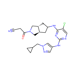 N#CCC(=O)N1C[C@@H]2CC(Nc3nc(Nc4cnn(CC5CC5)c4)ncc3Cl)C[C@H]2C1 ZINC001772588691