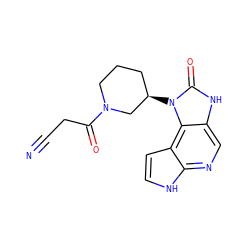 N#CCC(=O)N1CCC[C@@H](n2c(=O)[nH]c3cnc4[nH]ccc4c32)C1 ZINC000117901312