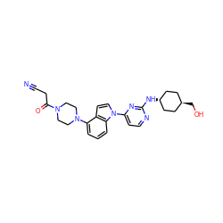 N#CCC(=O)N1CCN(c2cccc3c2ccn3-c2ccnc(N[C@H]3CC[C@H](CO)CC3)n2)CC1 ZINC000261097569