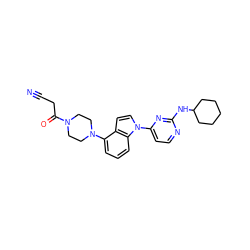 N#CCC(=O)N1CCN(c2cccc3c2ccn3-c2ccnc(NC3CCCCC3)n2)CC1 ZINC000096173471