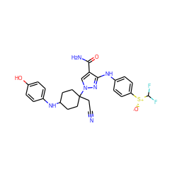 N#CCC1(n2cc(C(N)=O)c(Nc3ccc([S@@+]([O-])C(F)F)cc3)n2)CCC(Nc2ccc(O)cc2)CC1 ZINC000219868506