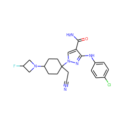 N#CCC1(n2cc(C(N)=O)c(Nc3ccc(Cl)cc3)n2)CCC(N2CC(F)C2)CC1 ZINC000221040637