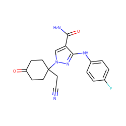 N#CCC1(n2cc(C(N)=O)c(Nc3ccc(F)cc3)n2)CCC(=O)CC1 ZINC000218411030