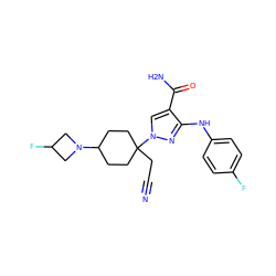 N#CCC1(n2cc(C(N)=O)c(Nc3ccc(F)cc3)n2)CCC(N2CC(F)C2)CC1 ZINC000222090344