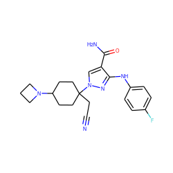 N#CCC1(n2cc(C(N)=O)c(Nc3ccc(F)cc3)n2)CCC(N2CCC2)CC1 ZINC000220937461