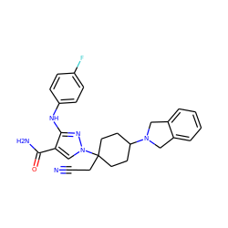 N#CCC1(n2cc(C(N)=O)c(Nc3ccc(F)cc3)n2)CCC(N2Cc3ccccc3C2)CC1 ZINC000221012306