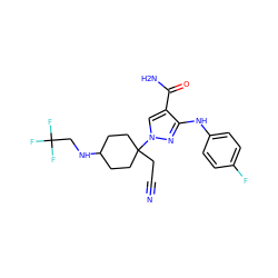 N#CCC1(n2cc(C(N)=O)c(Nc3ccc(F)cc3)n2)CCC(NCC(F)(F)F)CC1 ZINC000222079755